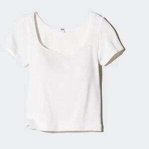 Uniqlo White Ribbed Square Neck Cropped Bra Top (Medium)